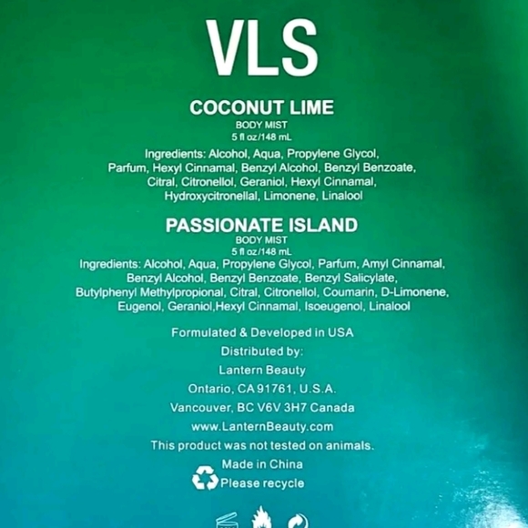 VLS Vital Luxury Signature Body Mist Coconut Lime Passionate Island 5 fl oz Each - Picture 2 of 2